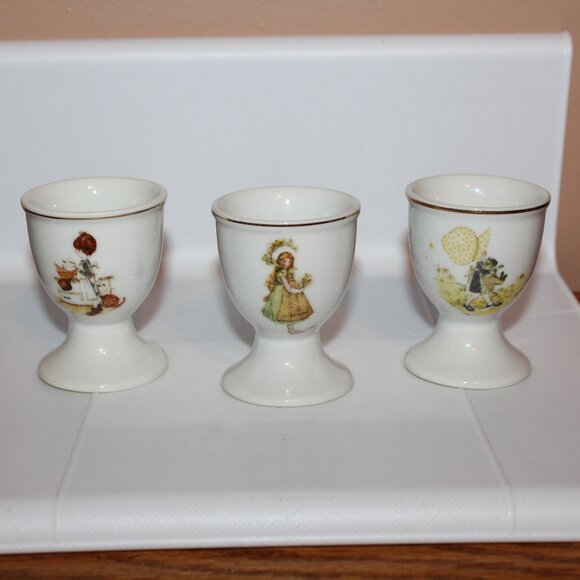 🍁5/$25🎃 Holly Hobbie Egg Cups Lot of 3 Porcelain - Picture 1 of 2
